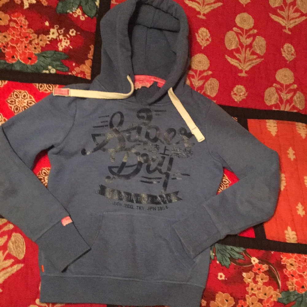 Superdry unisex blue plush soft hoodie XS